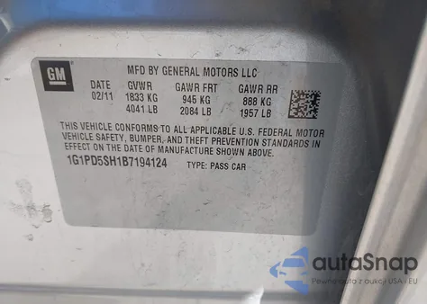 2011 Chevrolet Cruze Ls из США, поврежденный, VIN 1G1PD5SH1B7194124